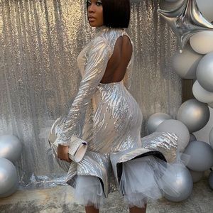 silver and cream prom dress